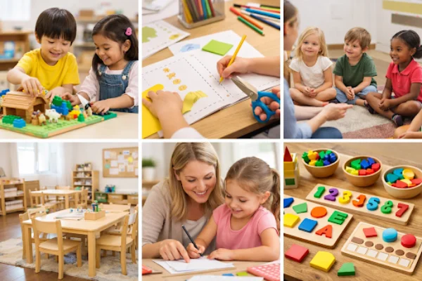 Teacher assessing childrens' first assessment.